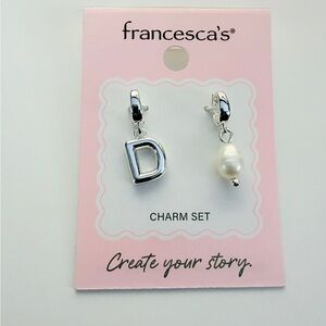Francesca's Collections Silver D Initial and Pearl Charm Earring Set